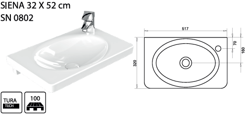 TURAVİT SIENA 38 X 60 CM LAVABO KOD: SN 0803